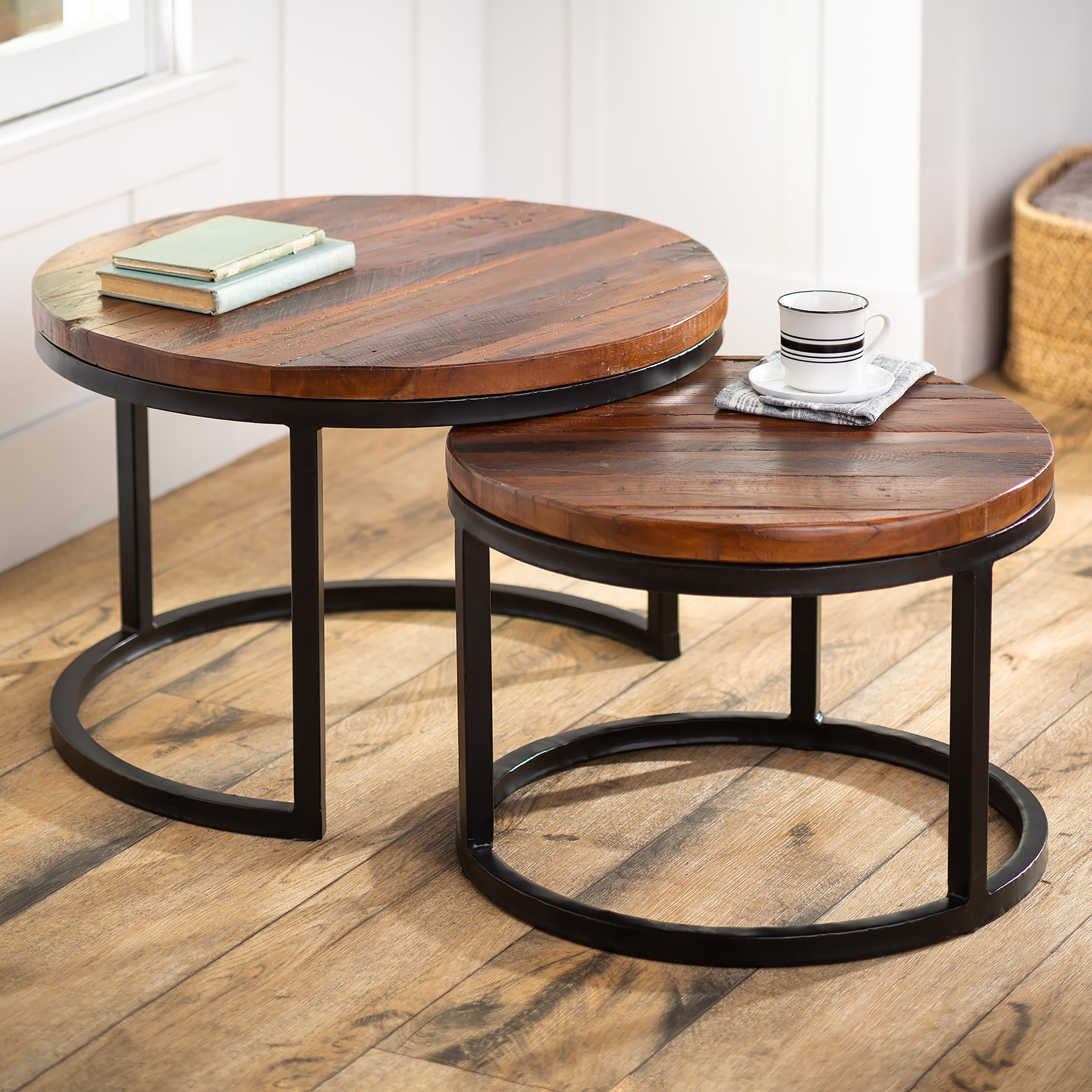 Allegheny Reclaimed Wood Round Nesting Tables, Set of 2