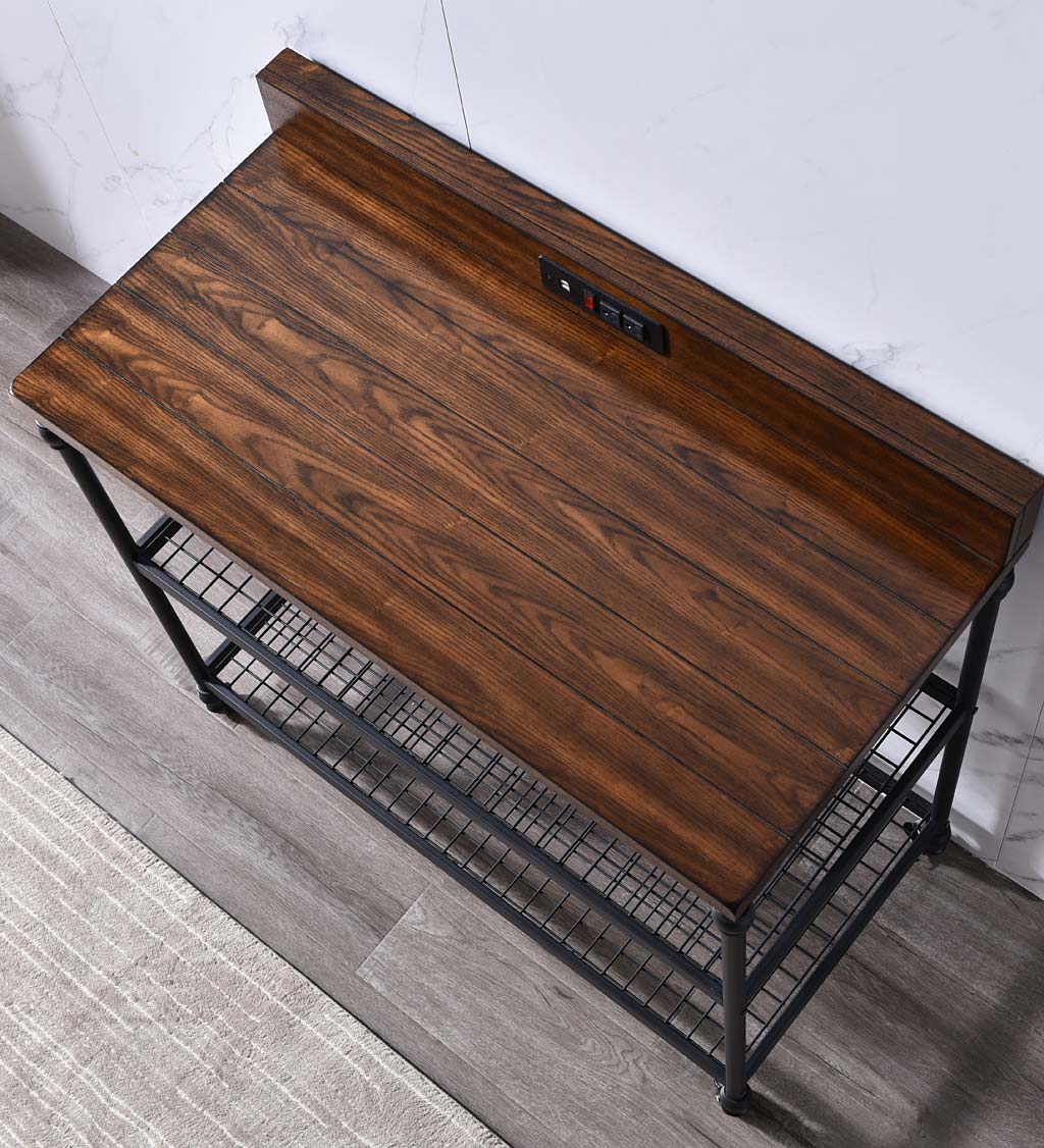 Covington Wheeled Kitchen Cart with Power Outlets and USB Charging Ports - Oak