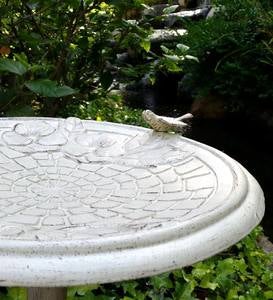 Floral Cobblestone Standing Metal Birdbath on Pedestal