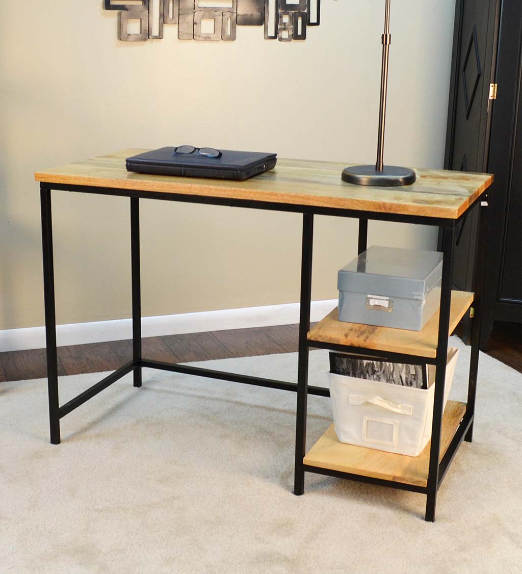 Industrial-Style Wood and Metal Desk with Shelves