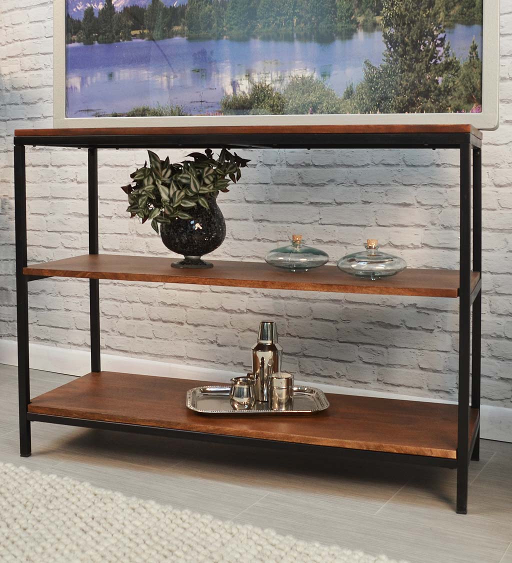 30" High Three-Shelf Wood and Metal Bookcase/Console