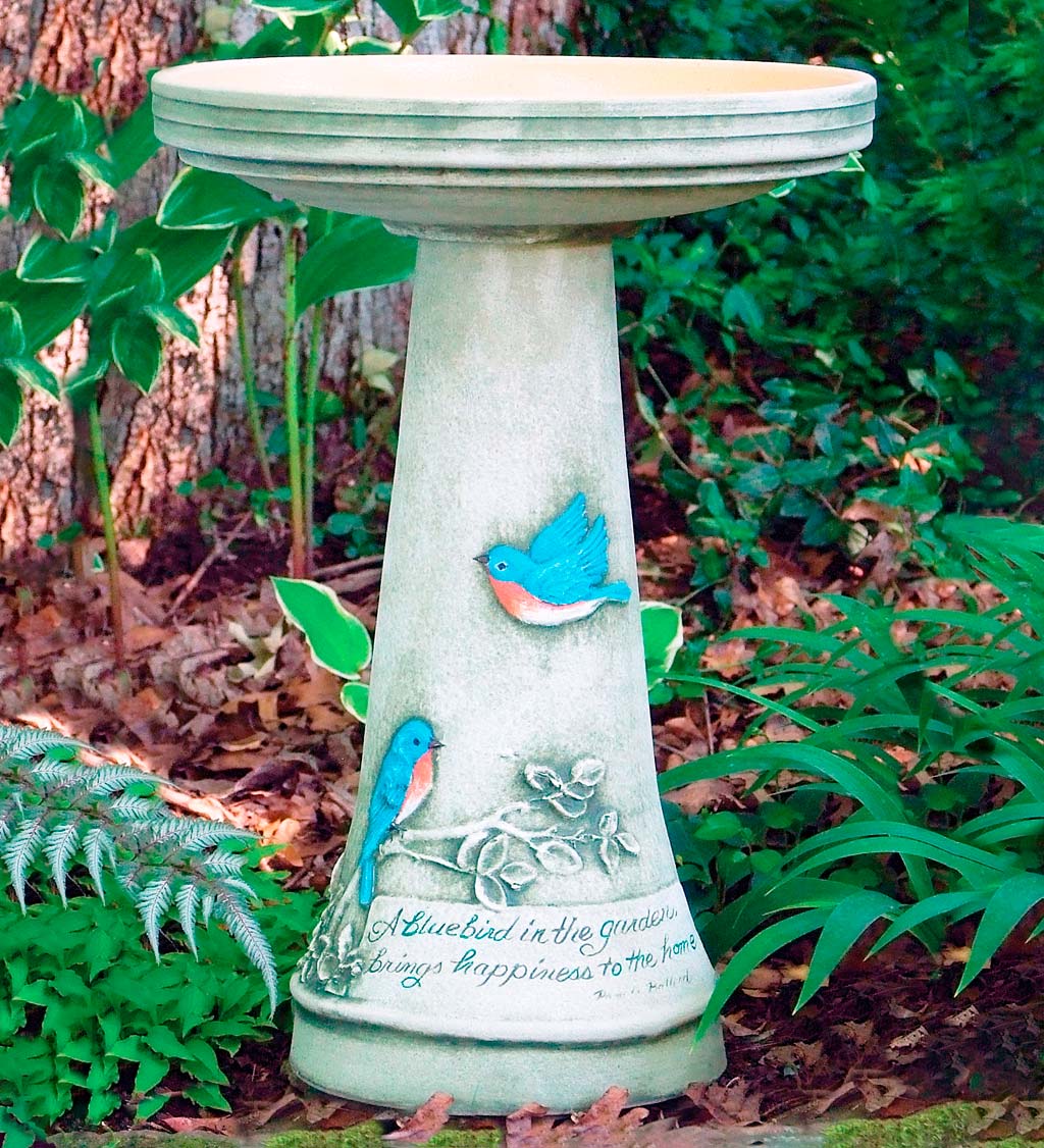 Handcrafted Burley Clay Bluebird Birdbath
