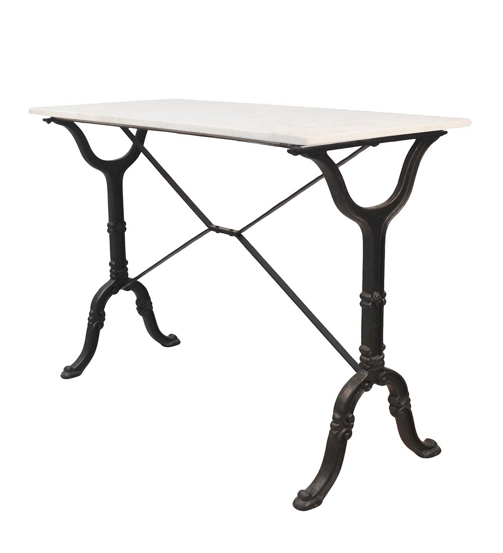 30"-High Marble-Top Cast Iron Console Table - White