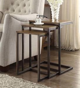 3-Piece Industrial Style Rectangular Metal and Wood Nesting Tables