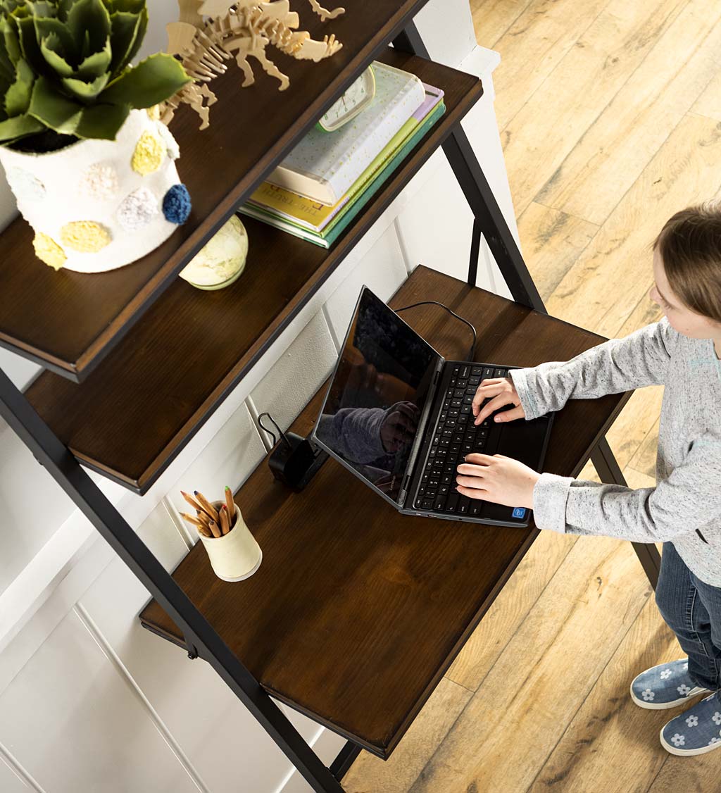 Three Position Adjustable Ladder Desk with Charging Station