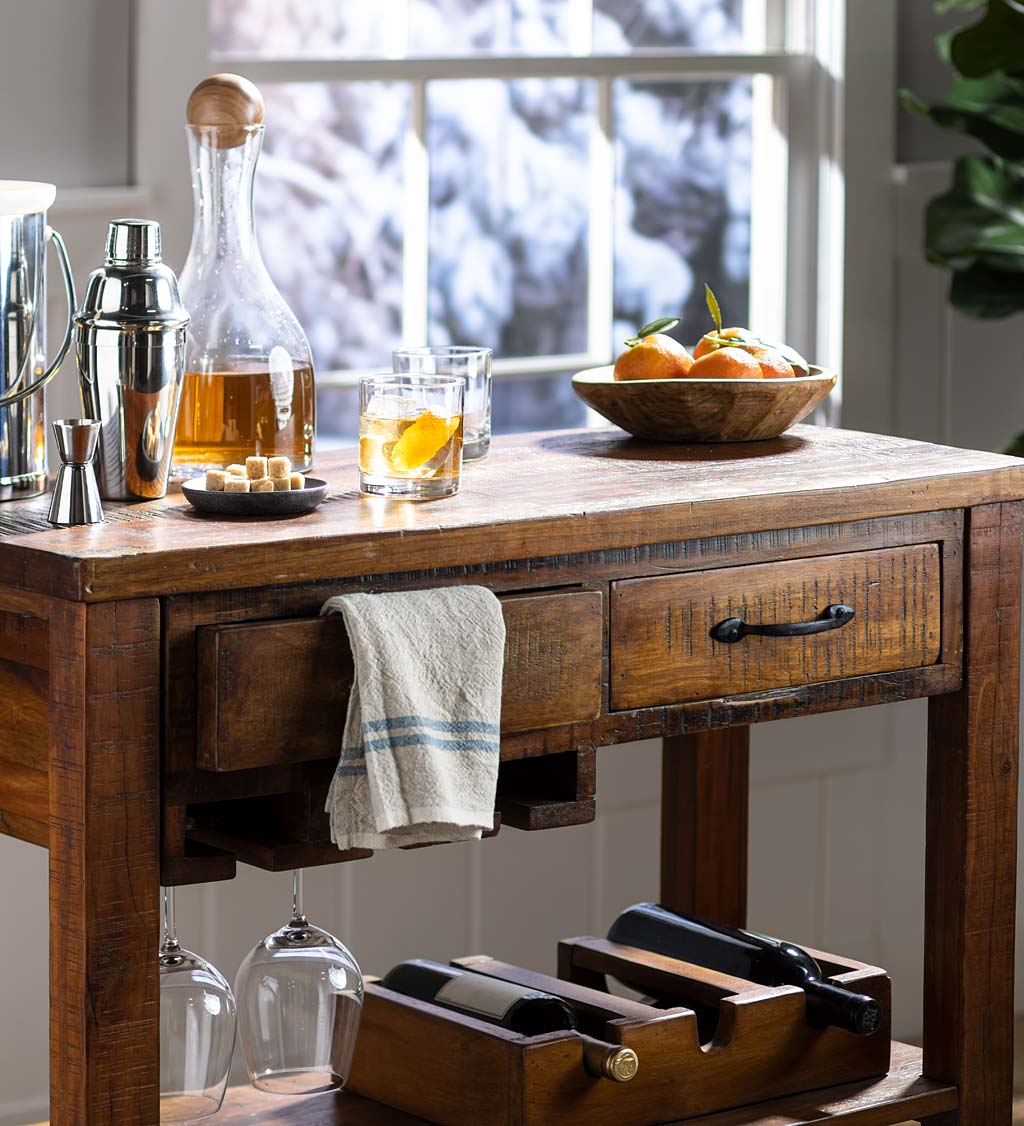 Allegheny Reclaimed Wood Rolling Bar Cart