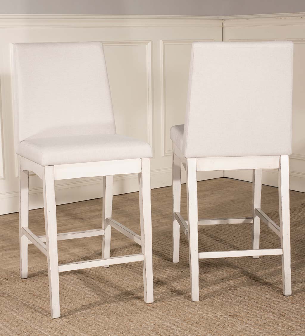 Caldwell 3-Piece Rectangle Counter Height Table with Two Parson Upholstered Counter Stools in Sea White with Fog Fabric Set