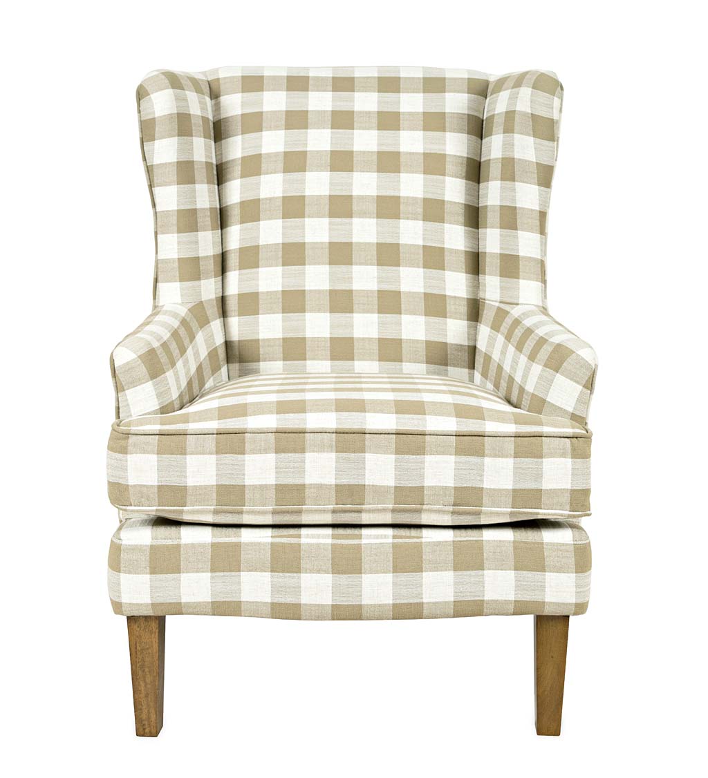 Buffalo Plaid Upholstered Wingback Chair - Natural