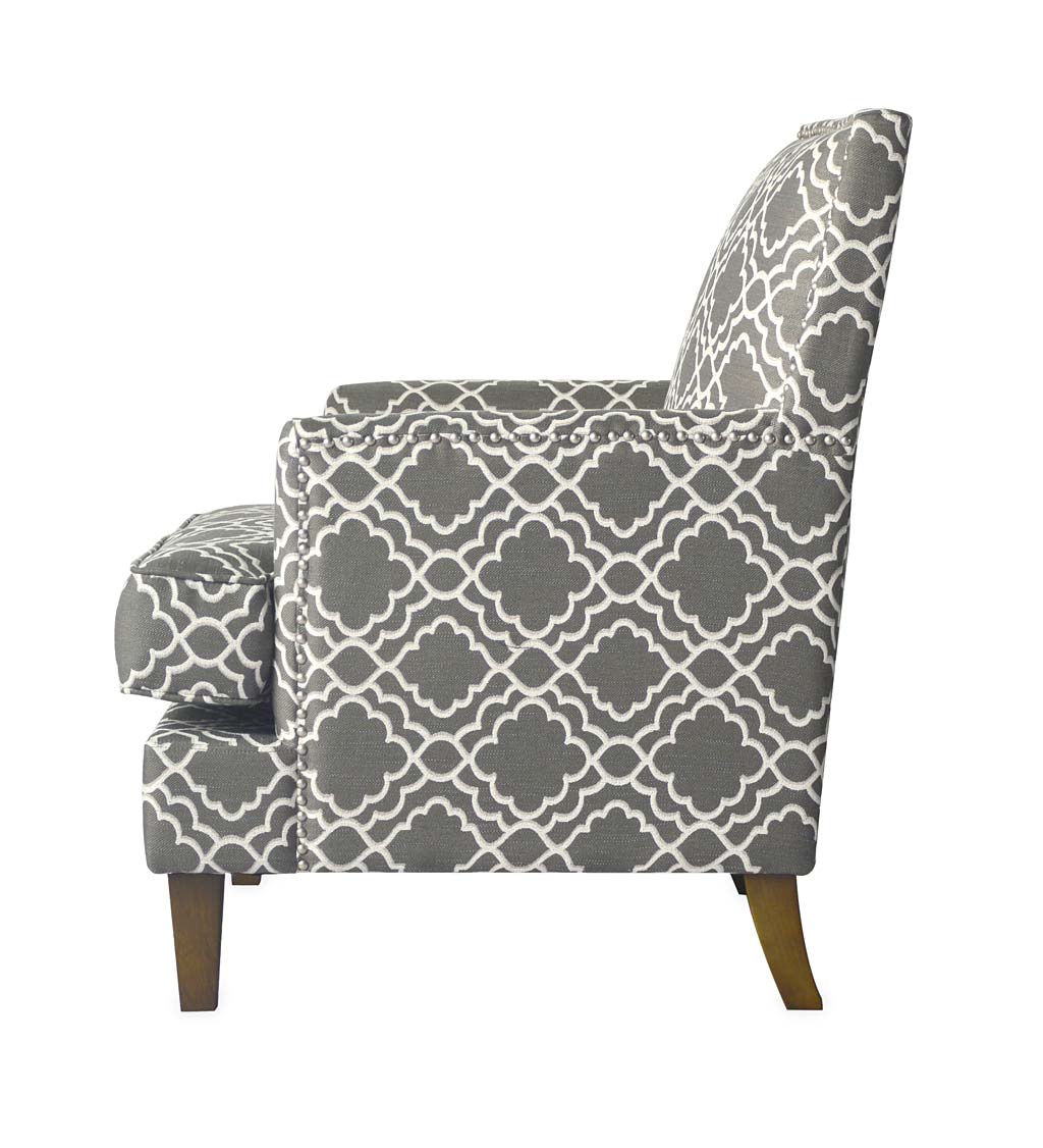 Quatrefoil Trellis Upholstered Arm Chair With Nailhead Trim