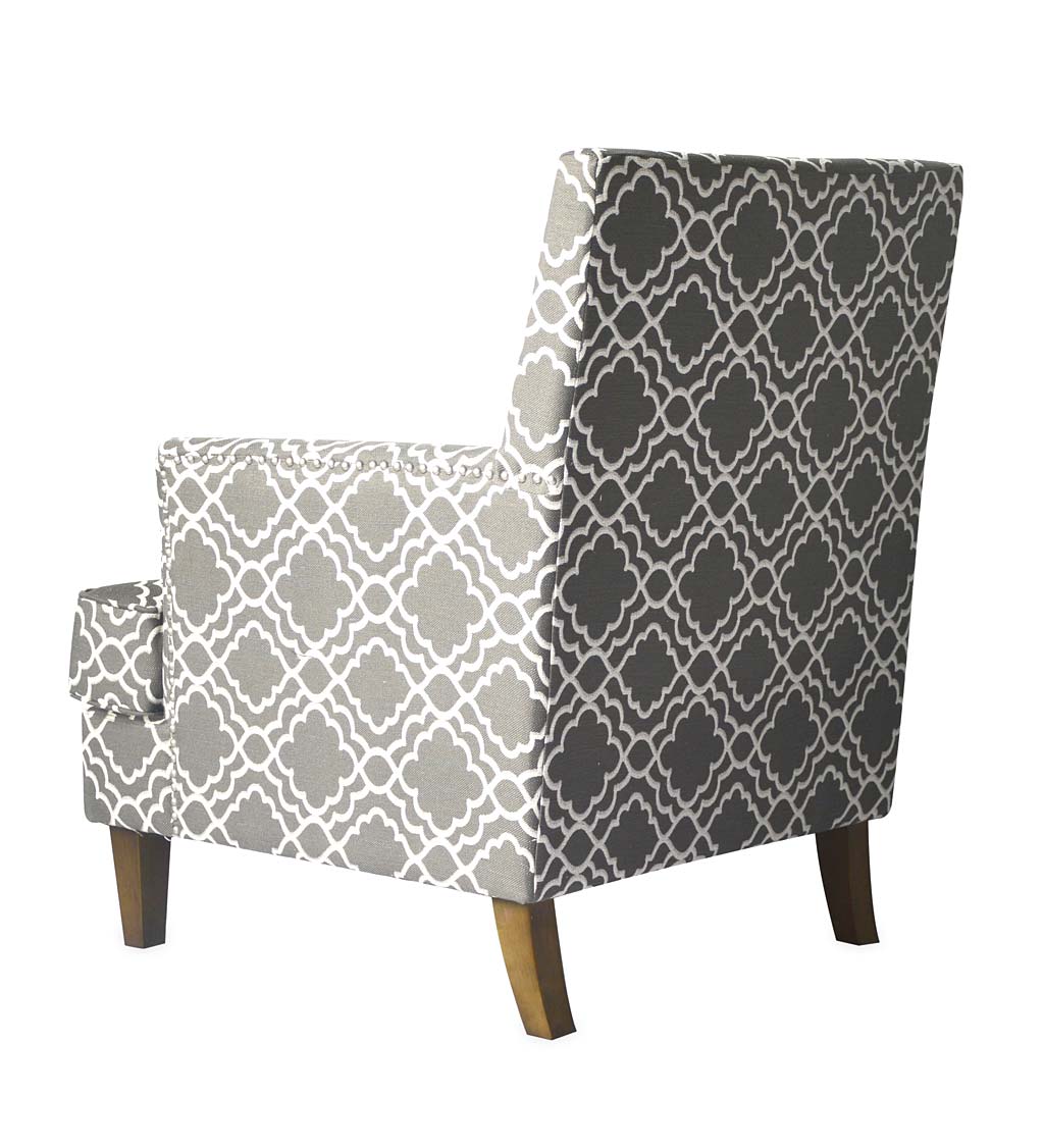 Quatrefoil Trellis Upholstered Arm Chair With Nailhead Trim