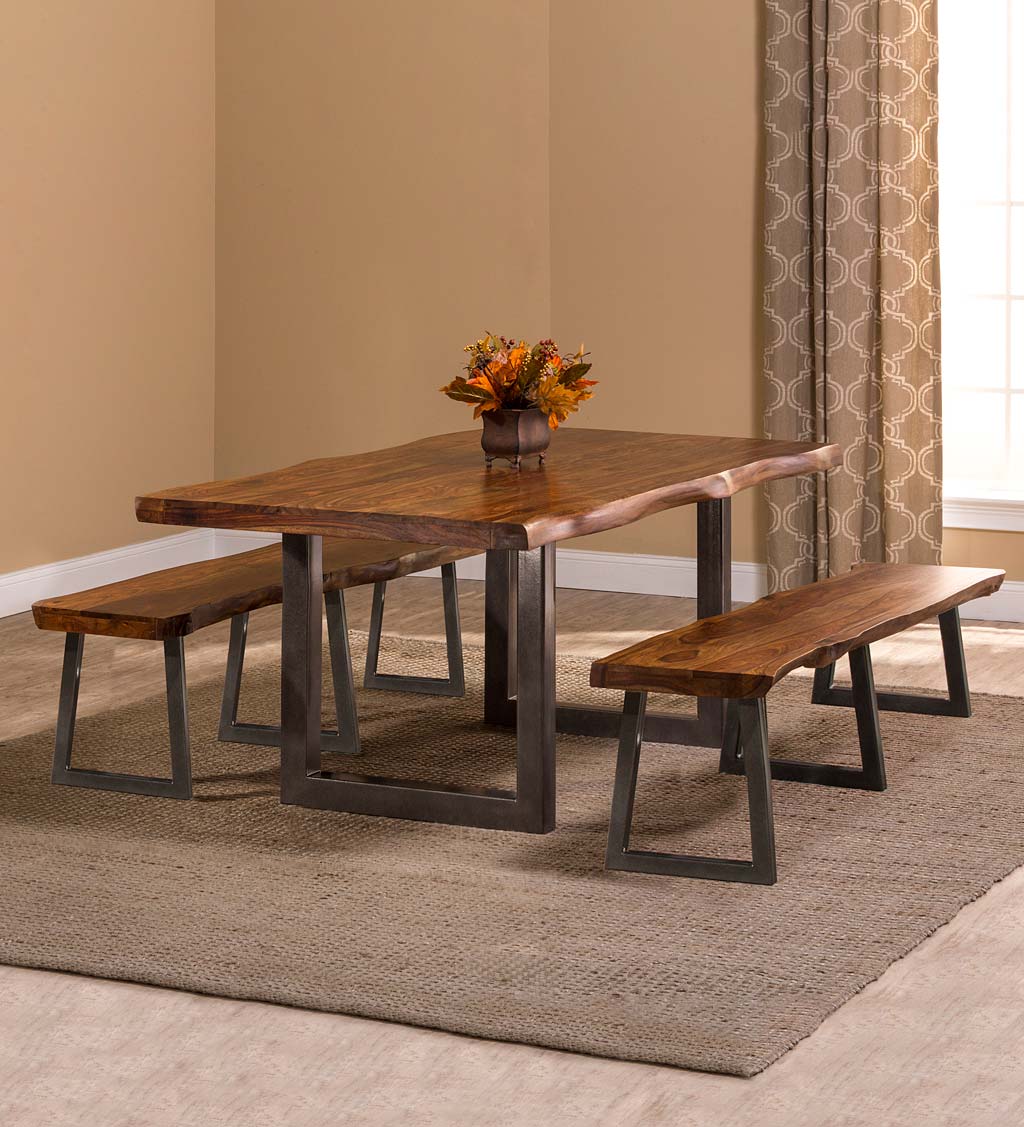 Eldicott 3-Piece Wood and Metal Dining Set with Rectangular Table and Two Rectangular Benches Set