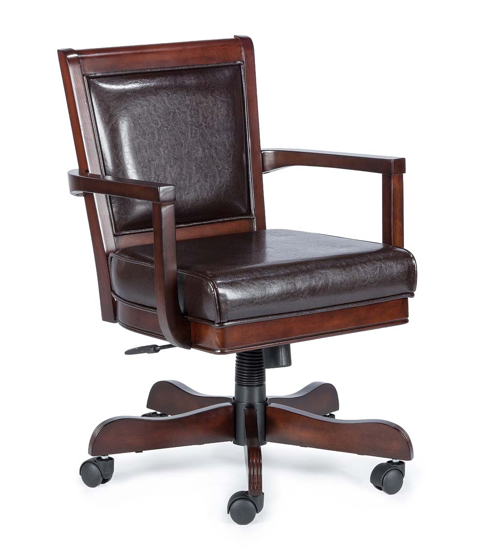 Clark Adjustable Height Game Chair with 360 Swivel in Medium Brown Cherry and Bonded Brown Leather