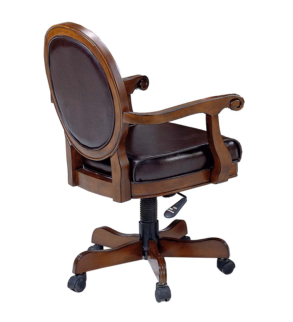 Bellevue Tilt And Swivel Adjustable Height Round Back Game Chair in Rich Cherry and Brown Leather with Casters