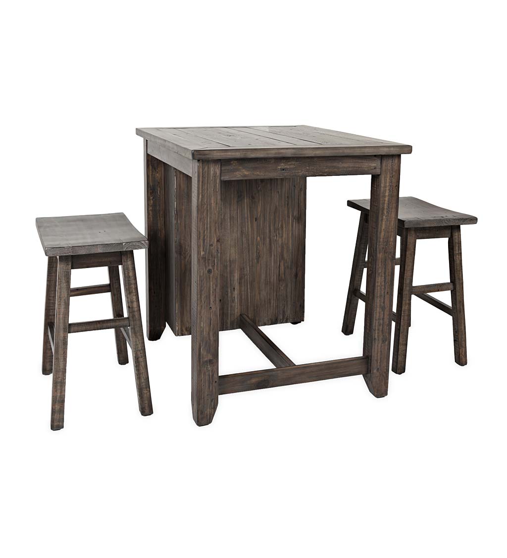 Cape Charles 3-Piece Barnwood Dining Set with Stools - Barnwood