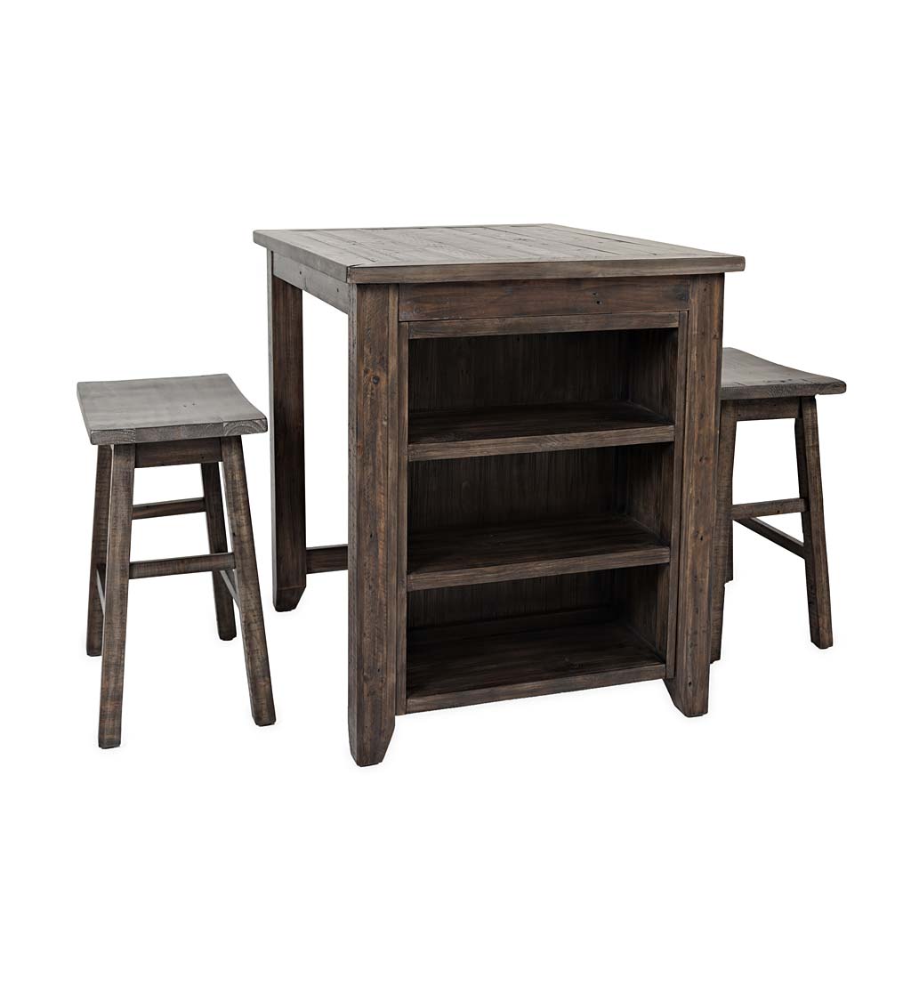 Cape Charles 3-Piece Barnwood Dining Set with Stools - Barnwood