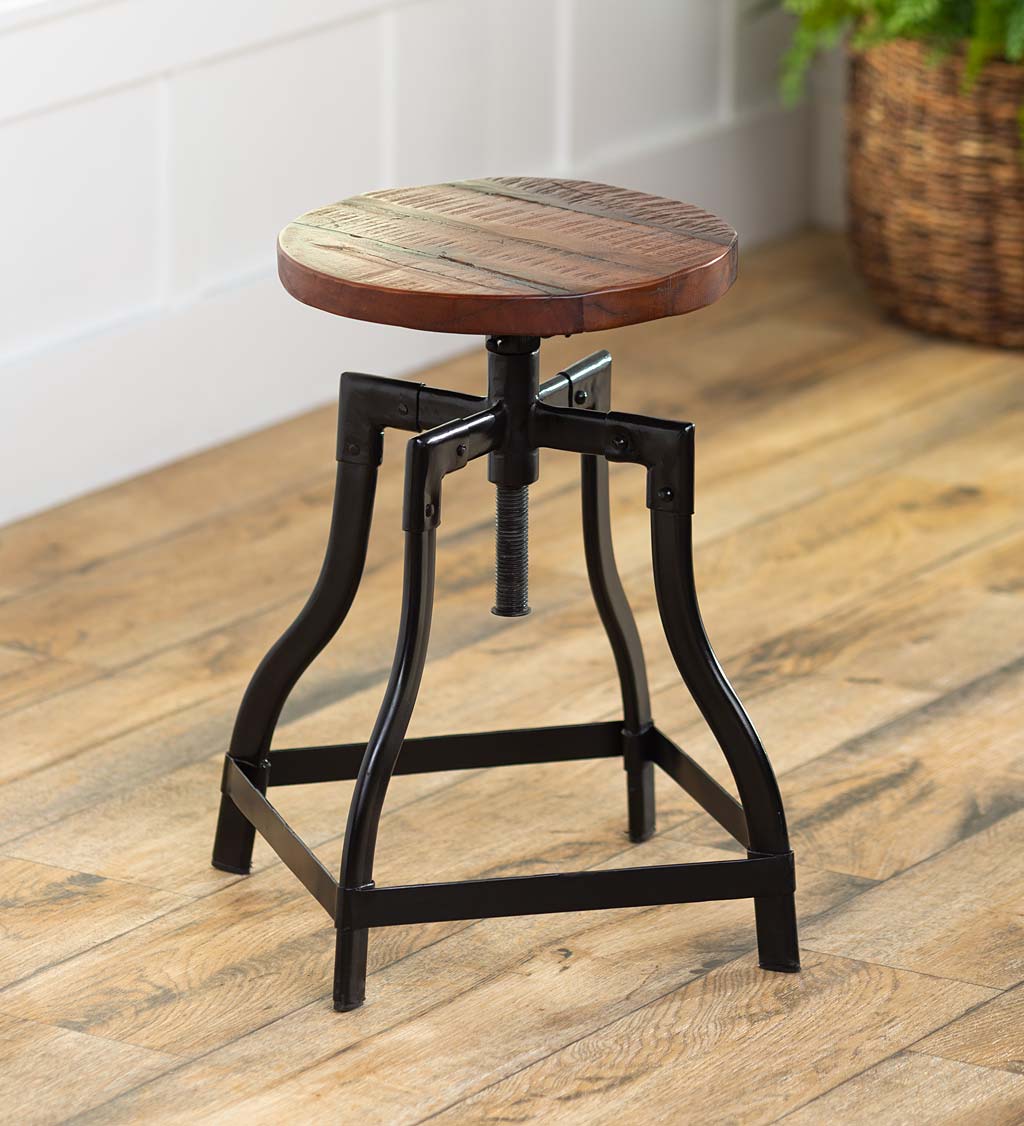 Allegheny Reclaimed Wood Adjustable Stool With Metal Base