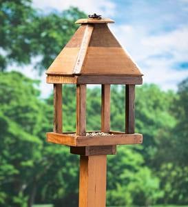 Reclaimed Wood Open Platform Bird Feeder with Roof