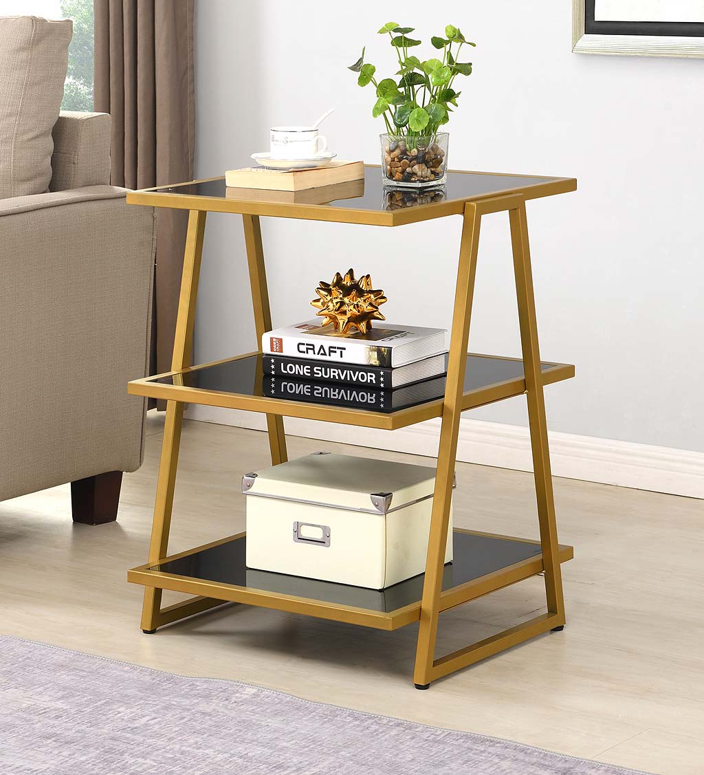 Gold and Black 3-Shelf Accent Table