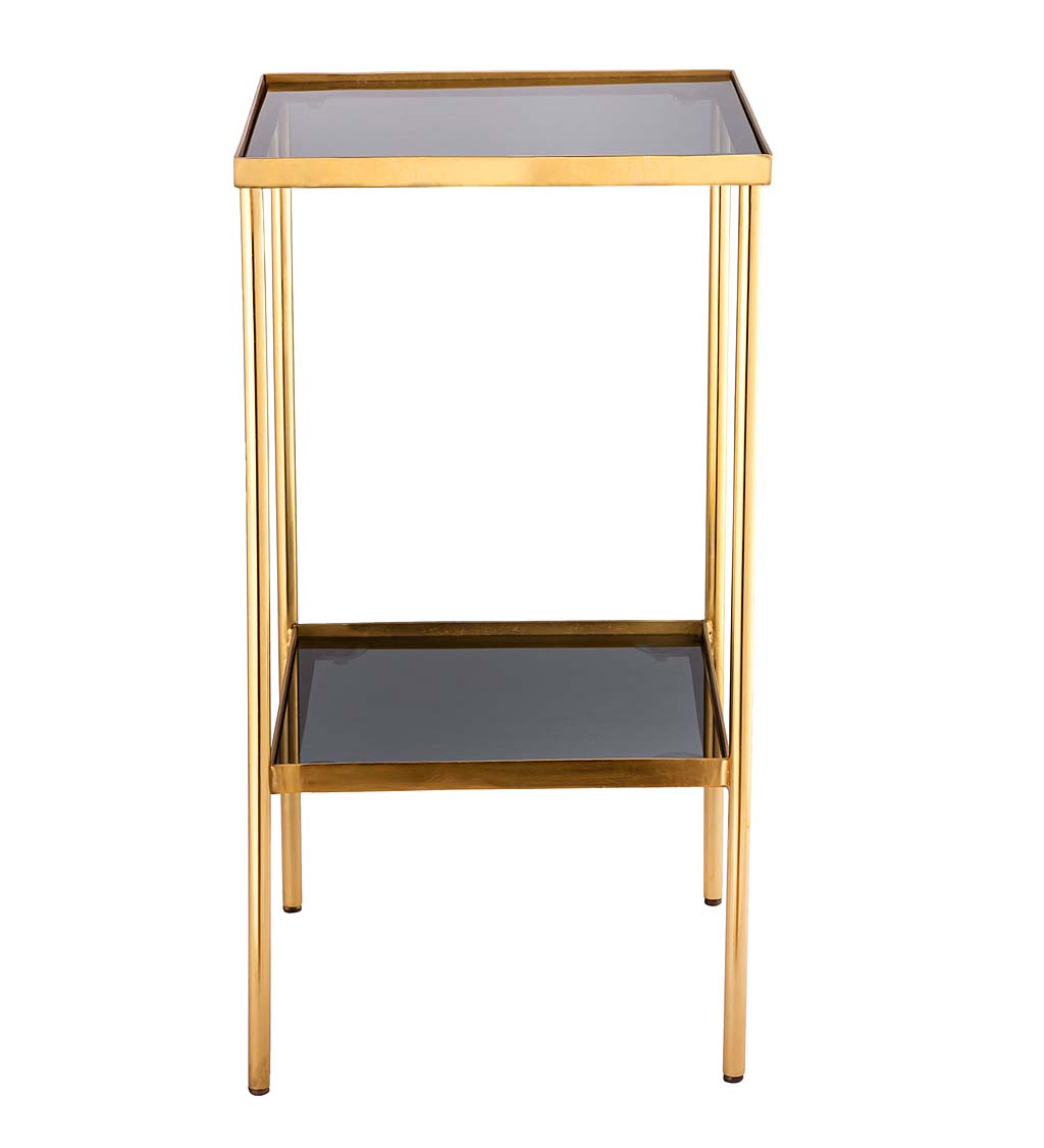 Gold and Black Square Accent Table with Shelf