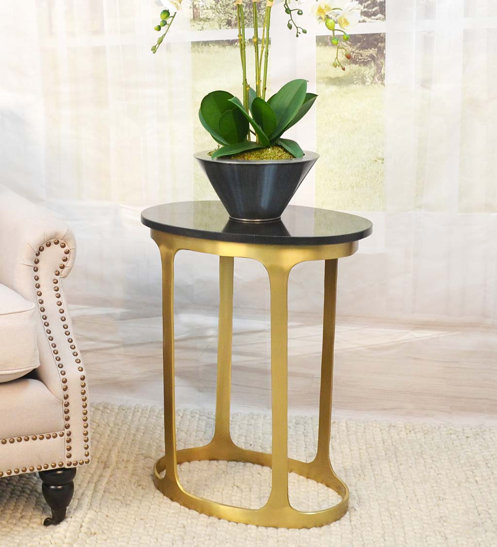 Black Marble Top Oval Accent Table