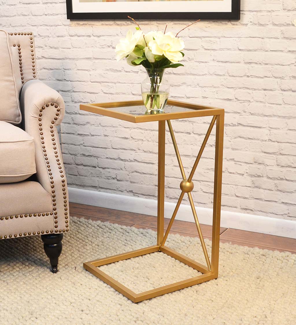 Gold and Black C-Shaped Accent Table