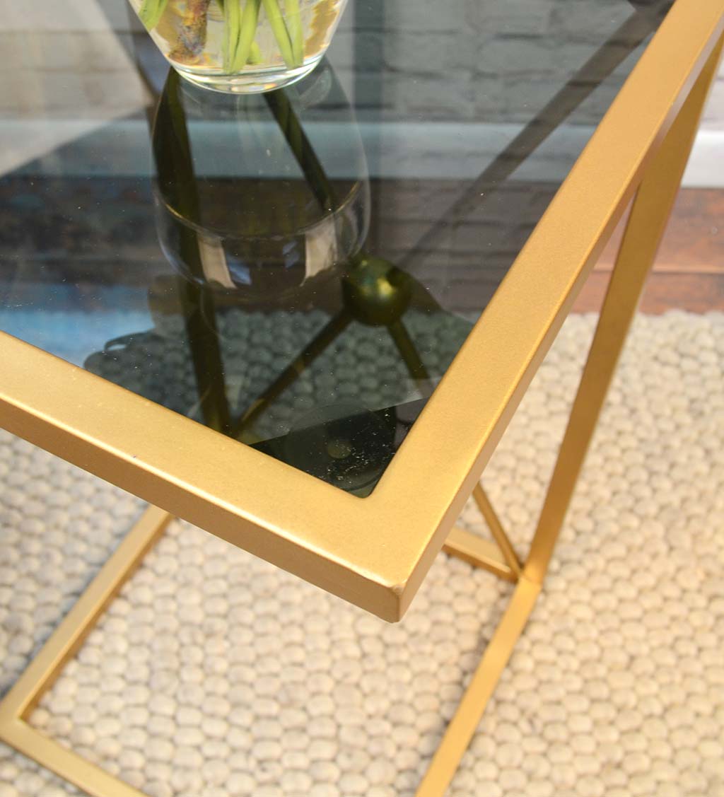 Gold and Black C-Shaped Accent Table