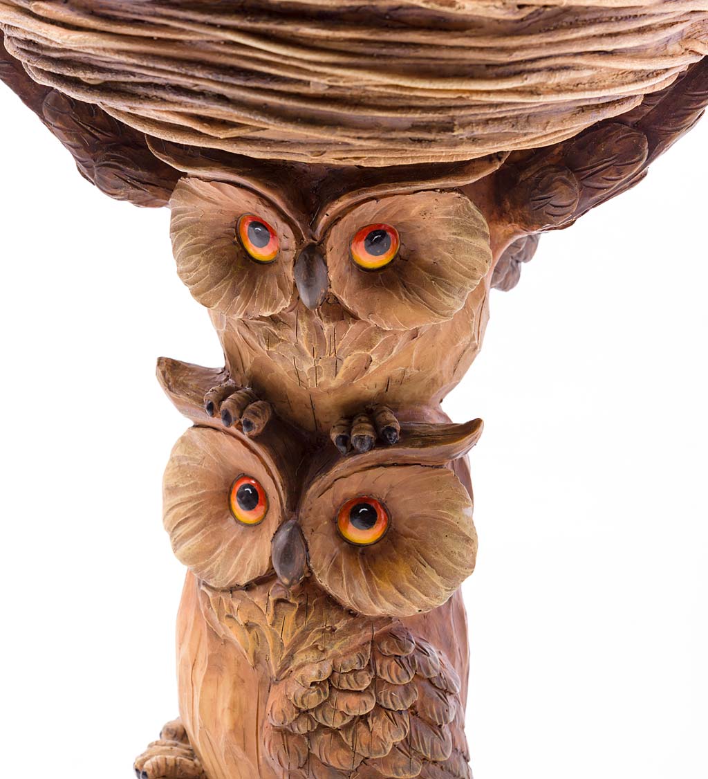 Carved Resin Owls Birdbath Garden Accent