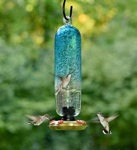 Recycled Glass Tall Aqua Hummingbird Feeder - Aqua