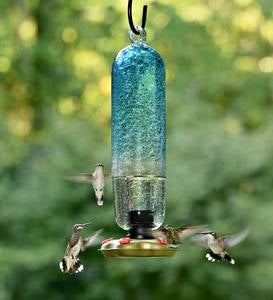 Recycled Glass Tall Aqua Hummingbird Feeder - Aqua