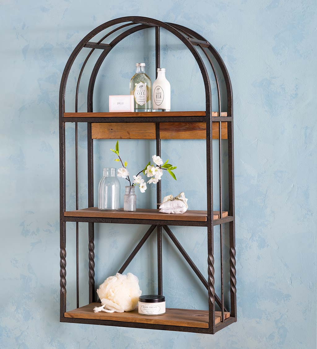 Deep Creek Wood And Metal Arched Wall Shelf