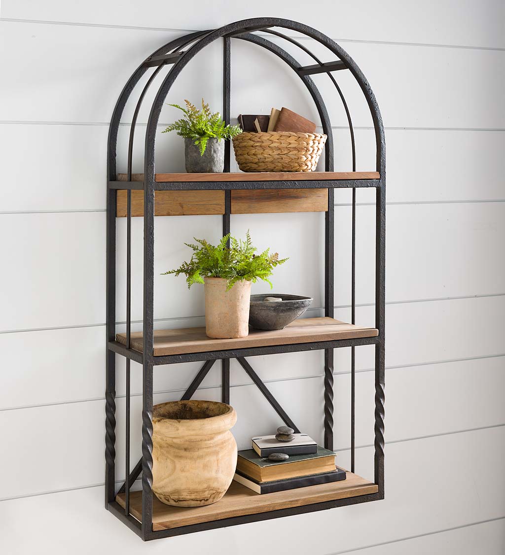 Deep Creek Wood And Metal Arched Wall Shelf