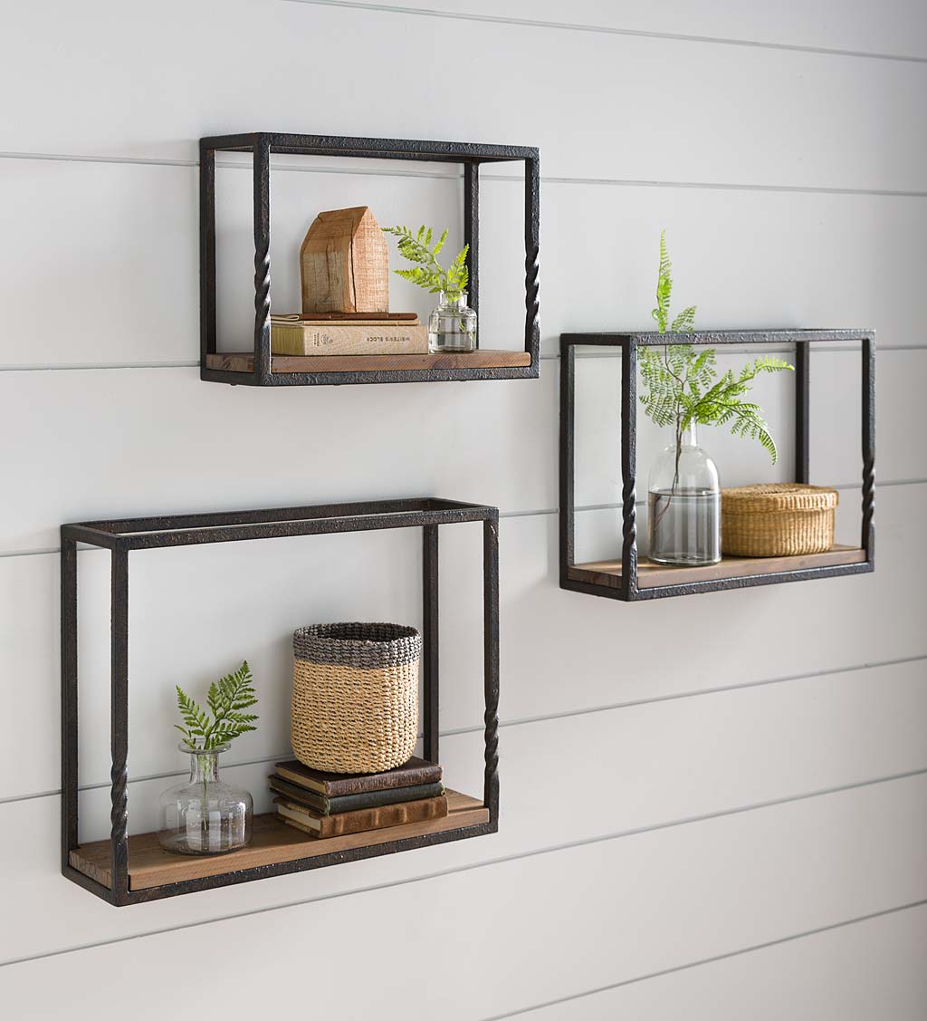 Deep Creek Wood And Metal Wall Shelves, Set of 3