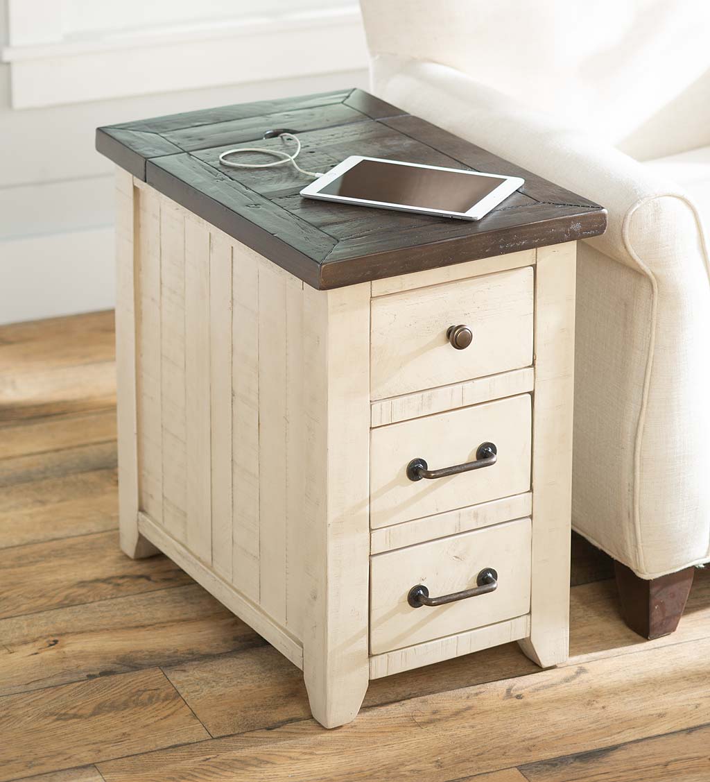 Cape Charles Reclaimed Wood Power Station Side Table with USB Ports
