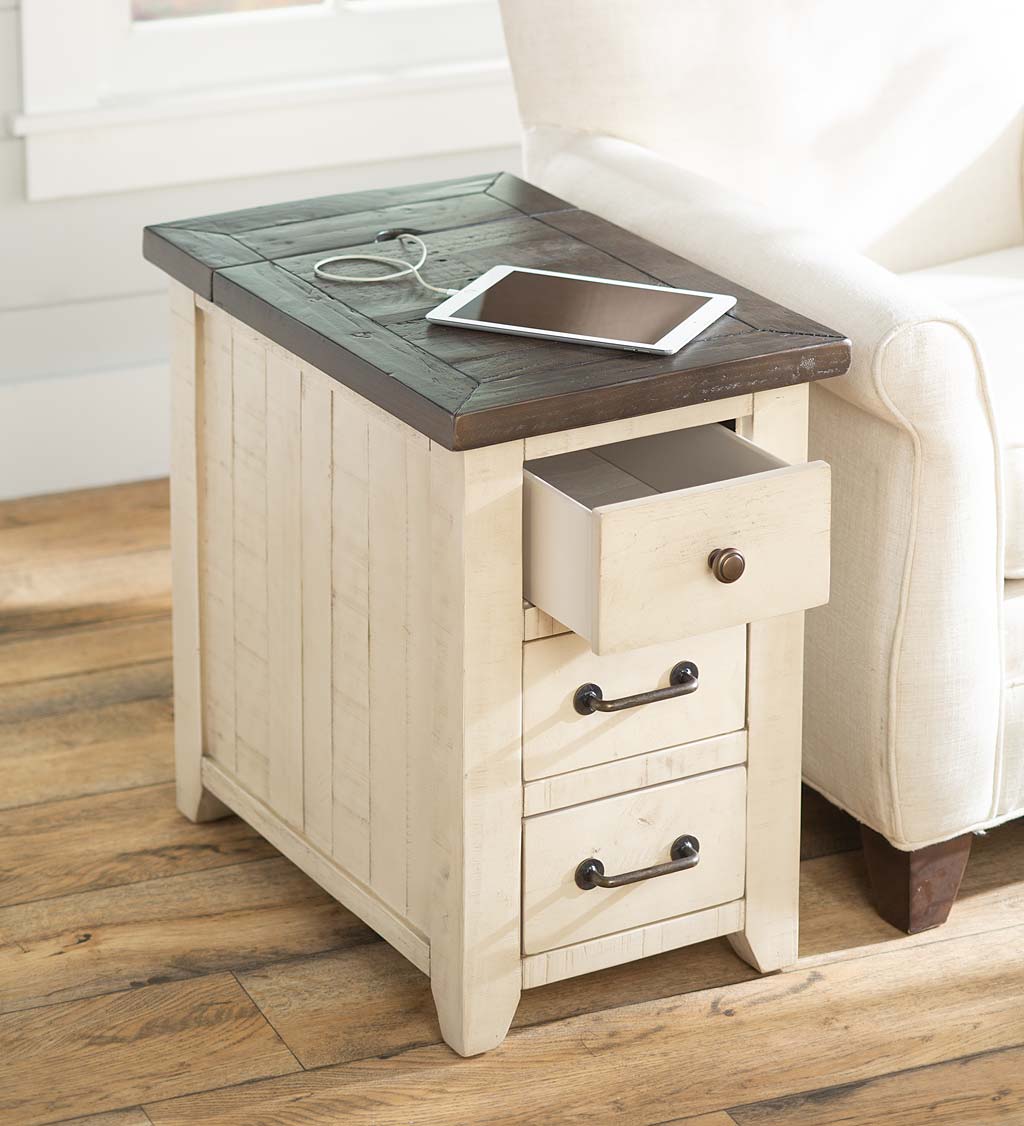 Cape Charles Reclaimed Wood Power Station Side Table with USB Ports