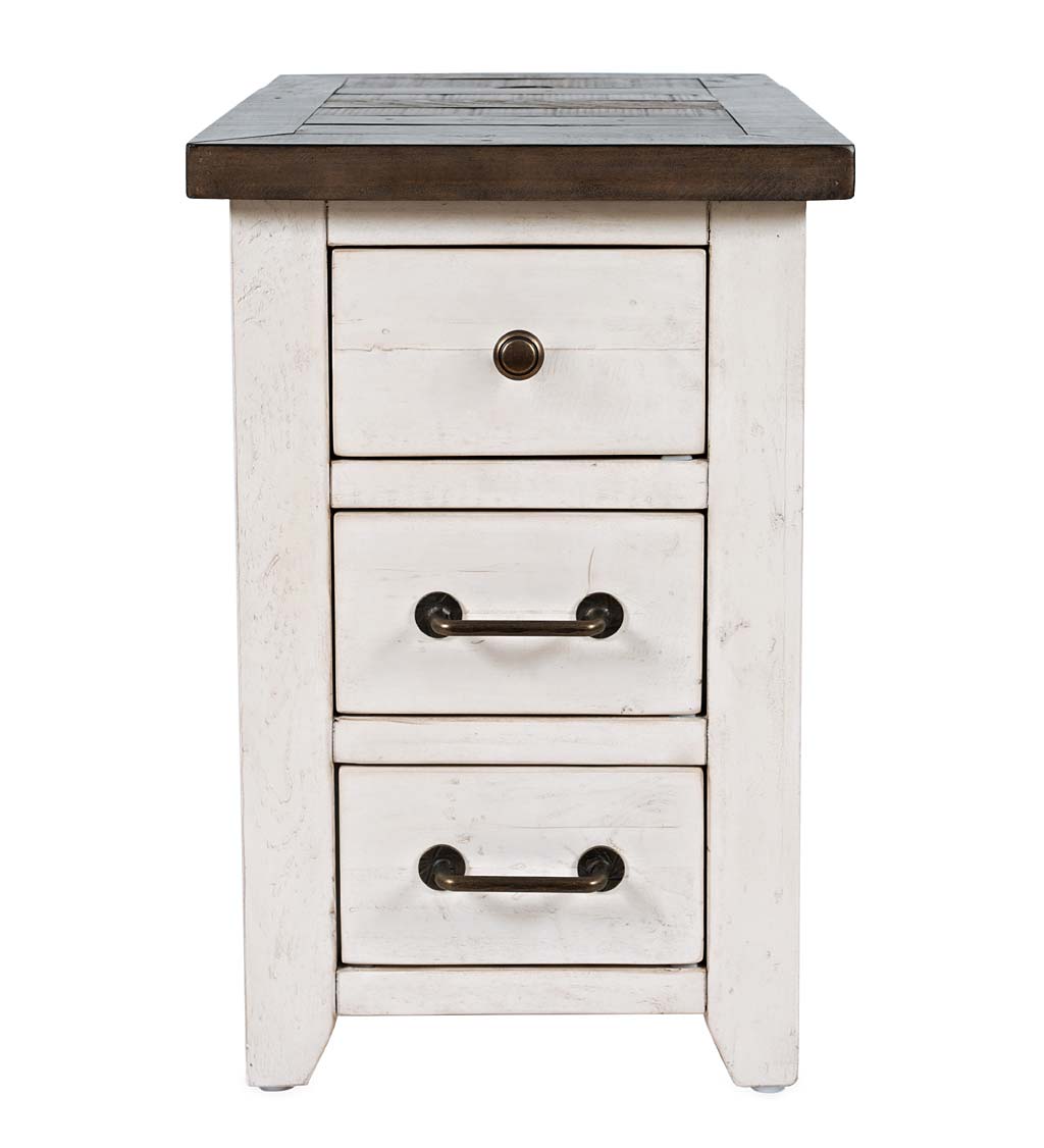 Cape Charles Reclaimed Wood Power Station Side Table with USB Ports - White