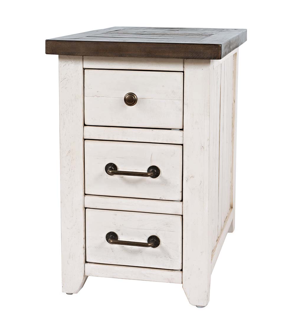 Cape Charles Reclaimed Wood Power Station Side Table with USB Ports - White