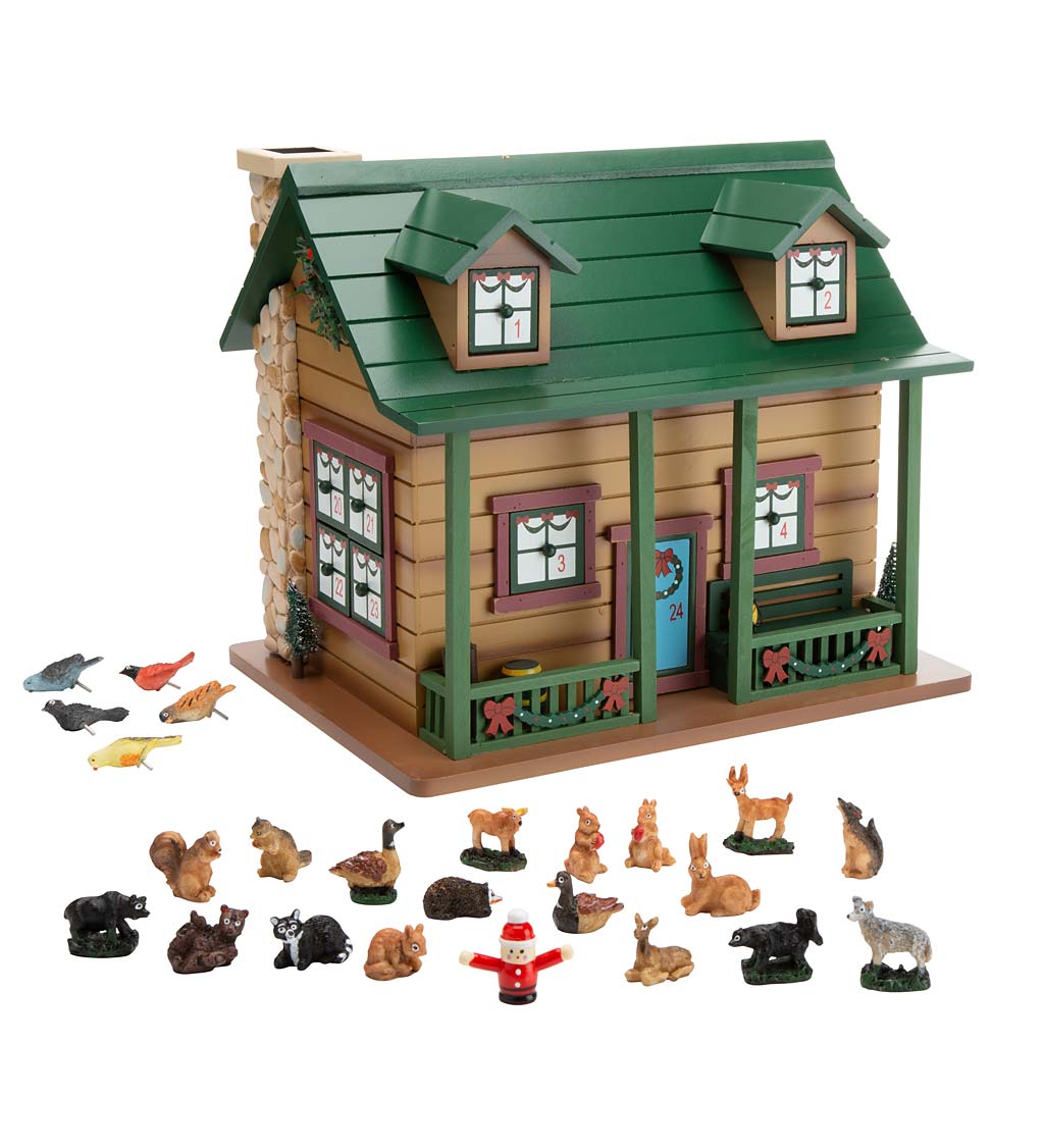 Christmas Advent Cabin with Woodland Animals and Santa