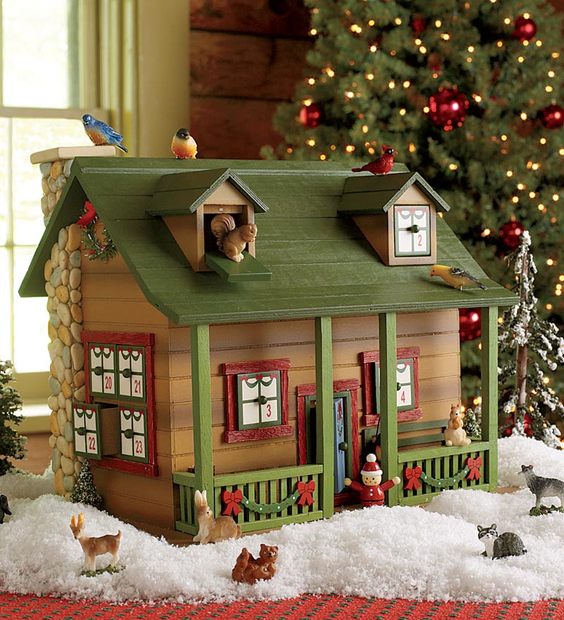 Christmas Advent Cabin with Woodland Animals and Santa