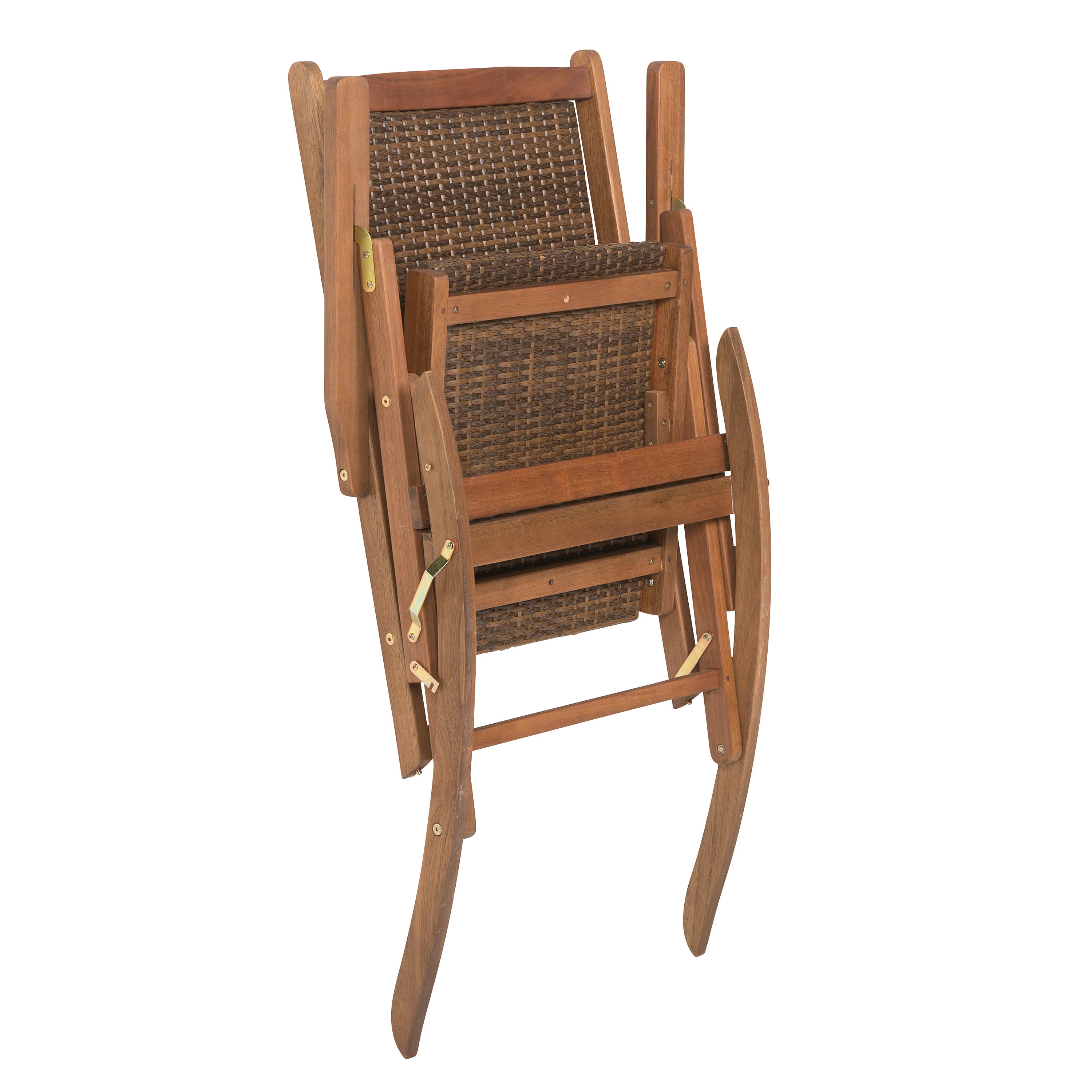 Claytor Folding Eucalyptus Outdoor Furniture, Two Rocking Chairs and Side Table