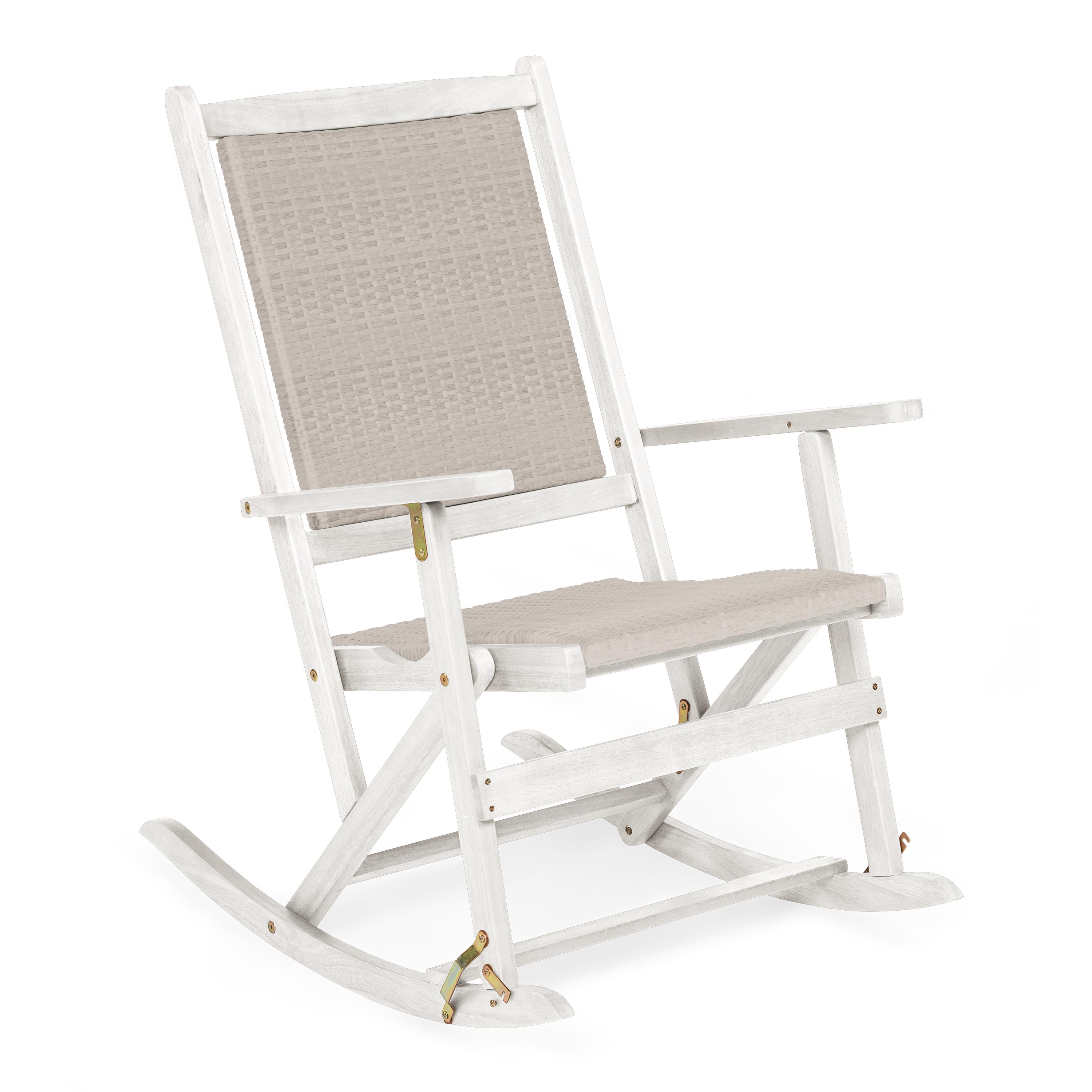 Claytor Folding Eucalyptus Outdoor Furniture, Two Rocking Chairs and Side Table