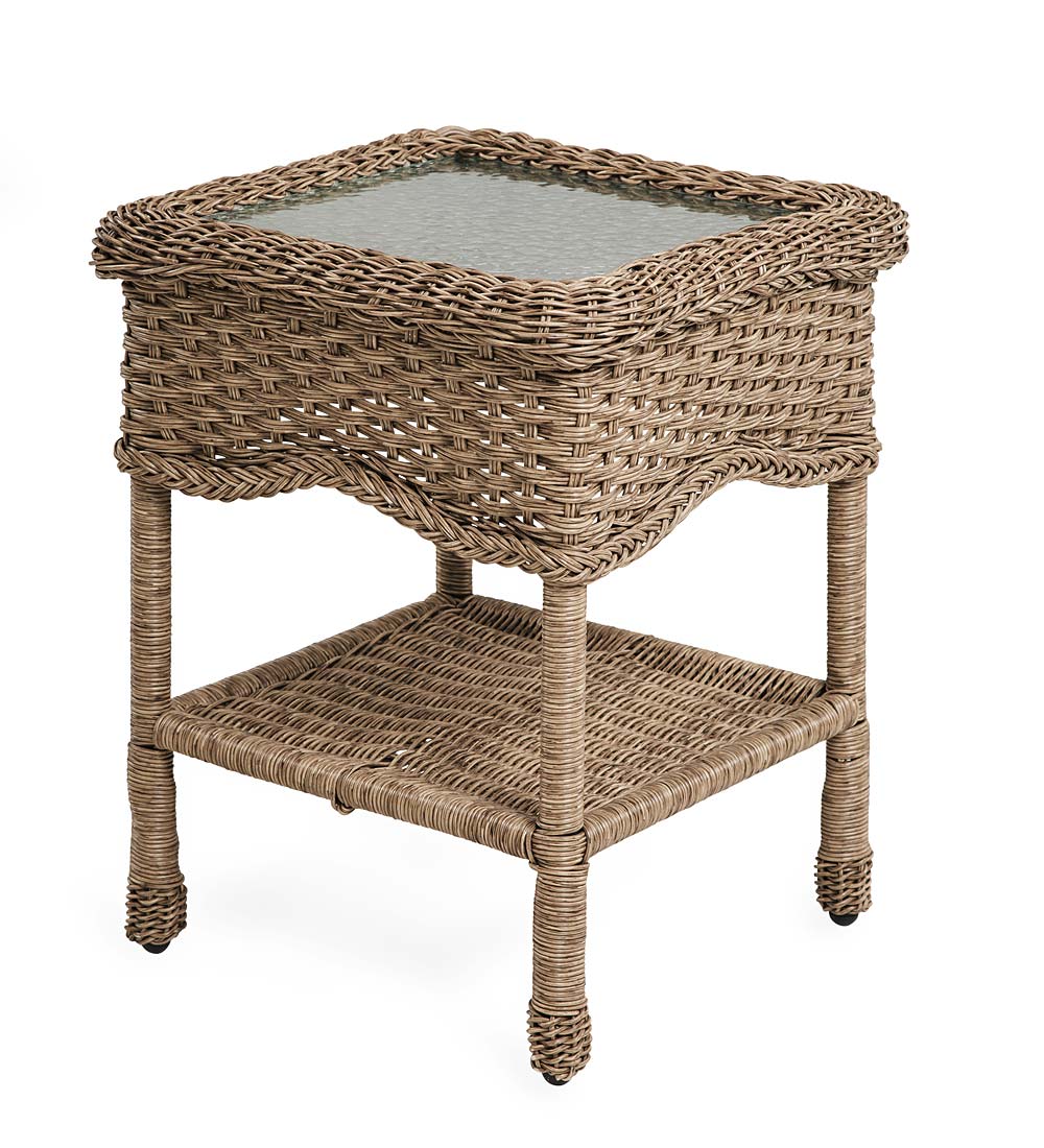 Prospect Hill Wicker End Table with Glass Tabletop