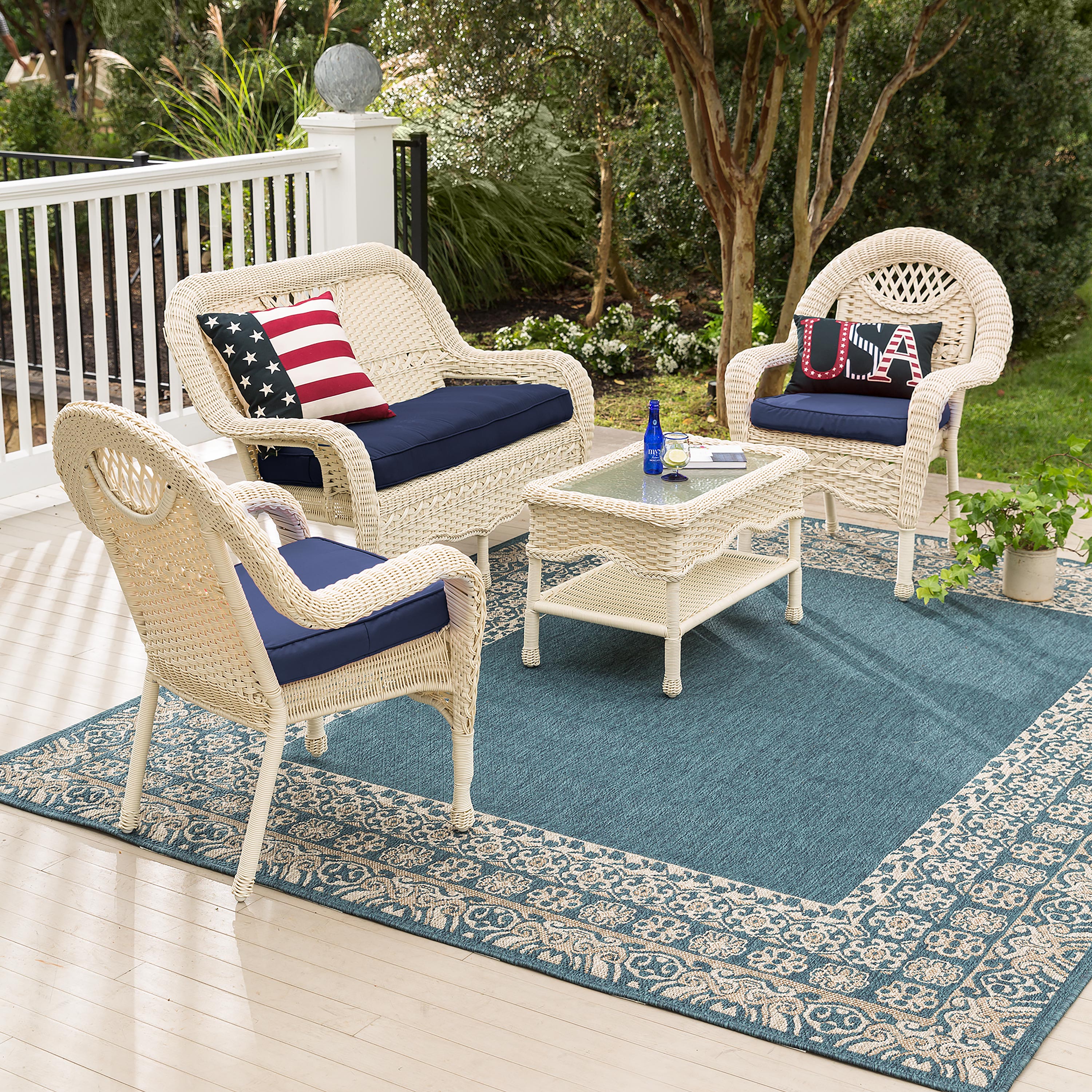 Prospect Hill Wicker Set of Settee, Two Chairs and Coffee Table