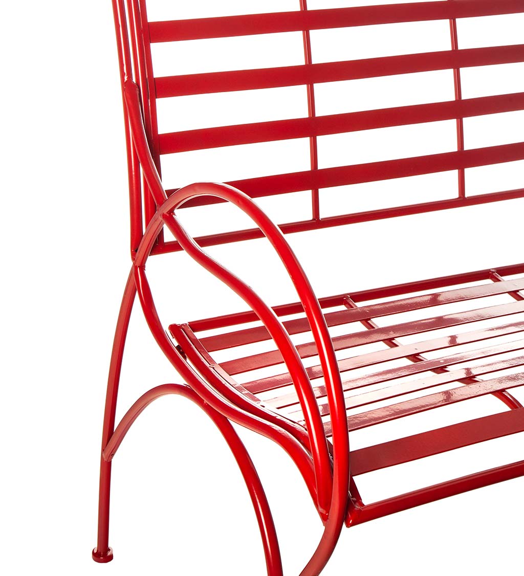 Red Metal Slat-Seat Garden Bench