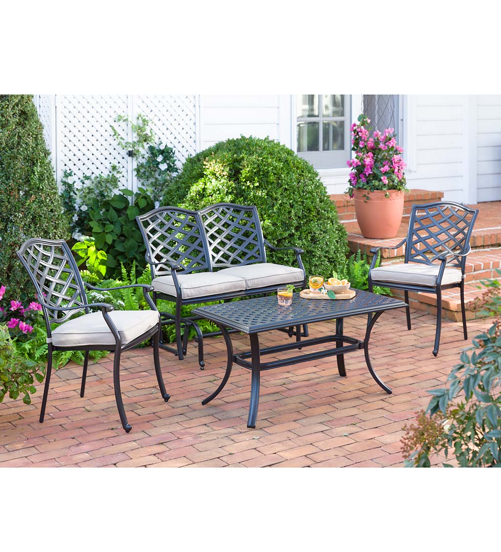 Park Grove Cast Aluminum Outdoor Armchairs with Cushions, Set of 2