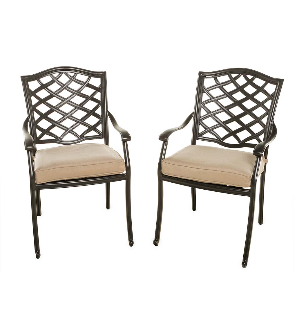 Park Grove Cast Aluminum Outdoor Armchairs with Cushions, Set of 2