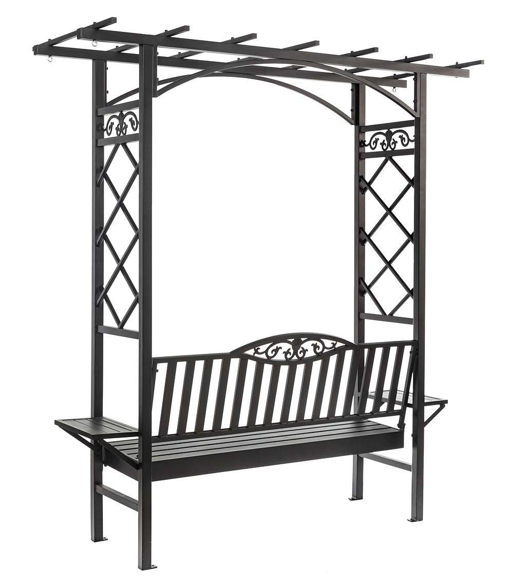 Cast Aluminum Arbor Bench Pergola with Side Tables