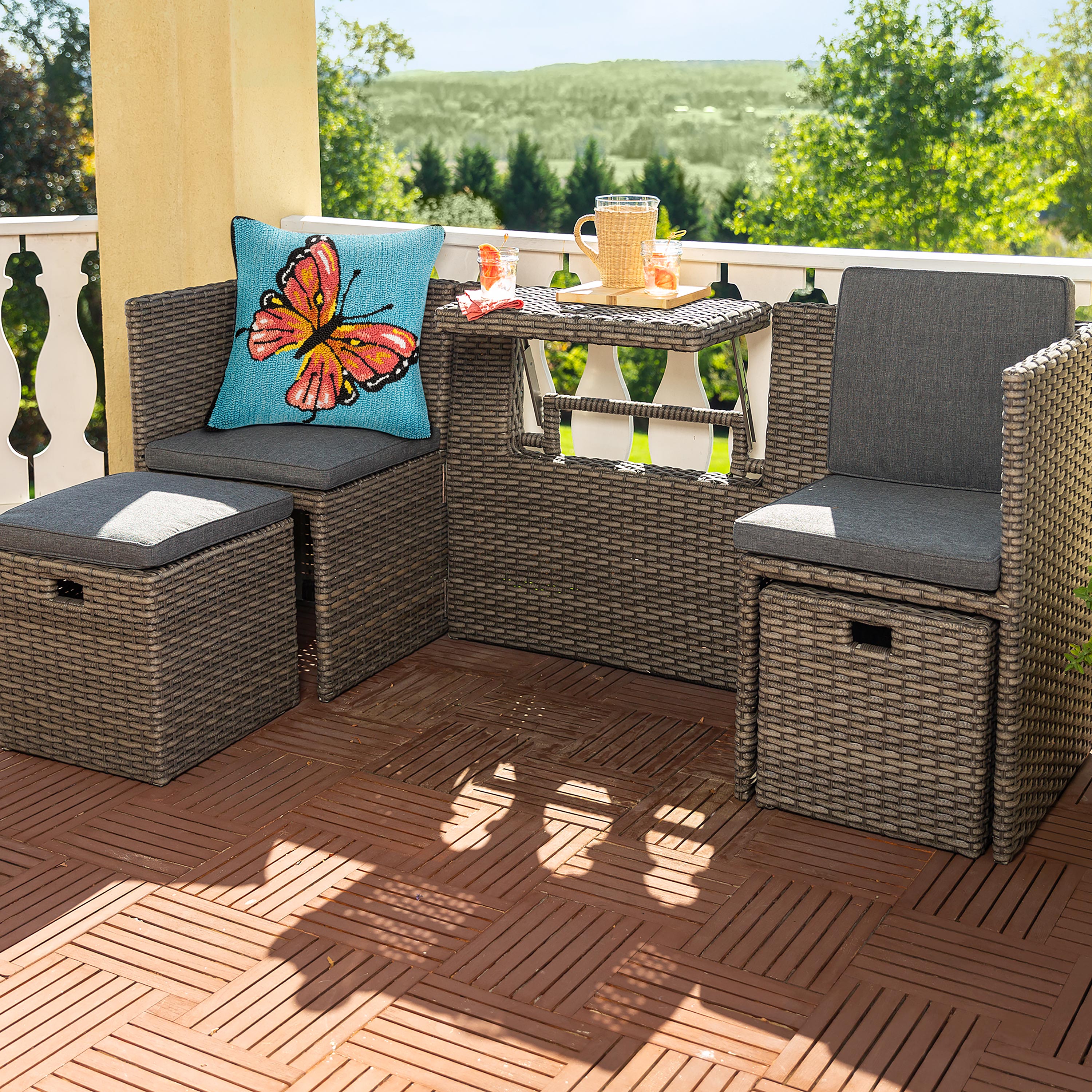 Compact Modular Wicker Balcony Seating Set with Multiple Configurations