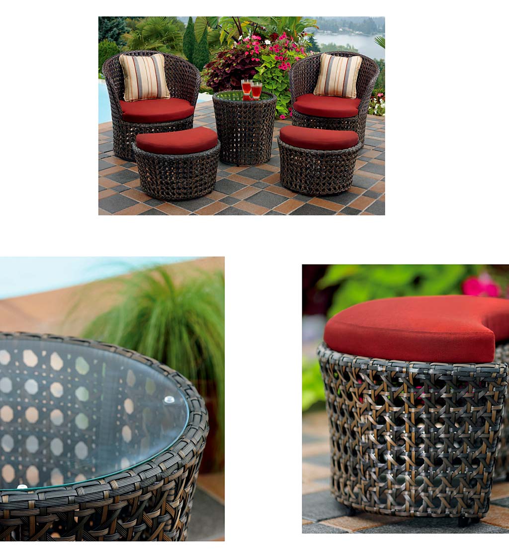 Wicker Conversation Set with Ottomans and Sunbrella Cushions, 5-Piece Set