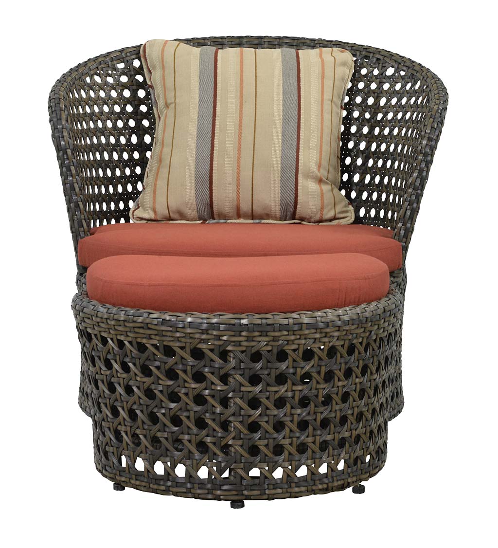 Wicker Conversation Set with Ottomans and Sunbrella Cushions, 5-Piece Set