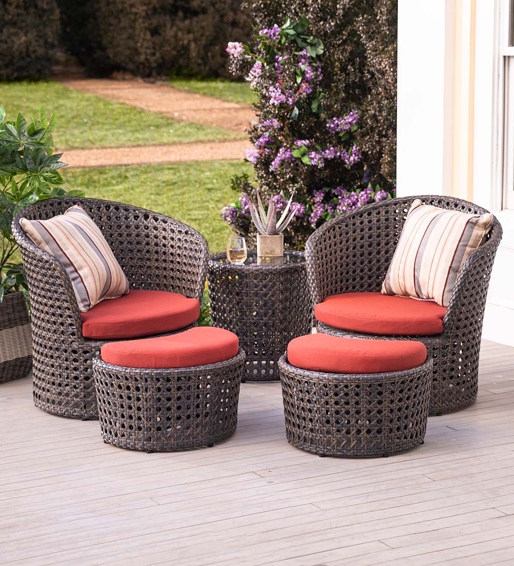 Wicker Conversation Set with Ottomans and Sunbrella Cushions, 5-Piece Set